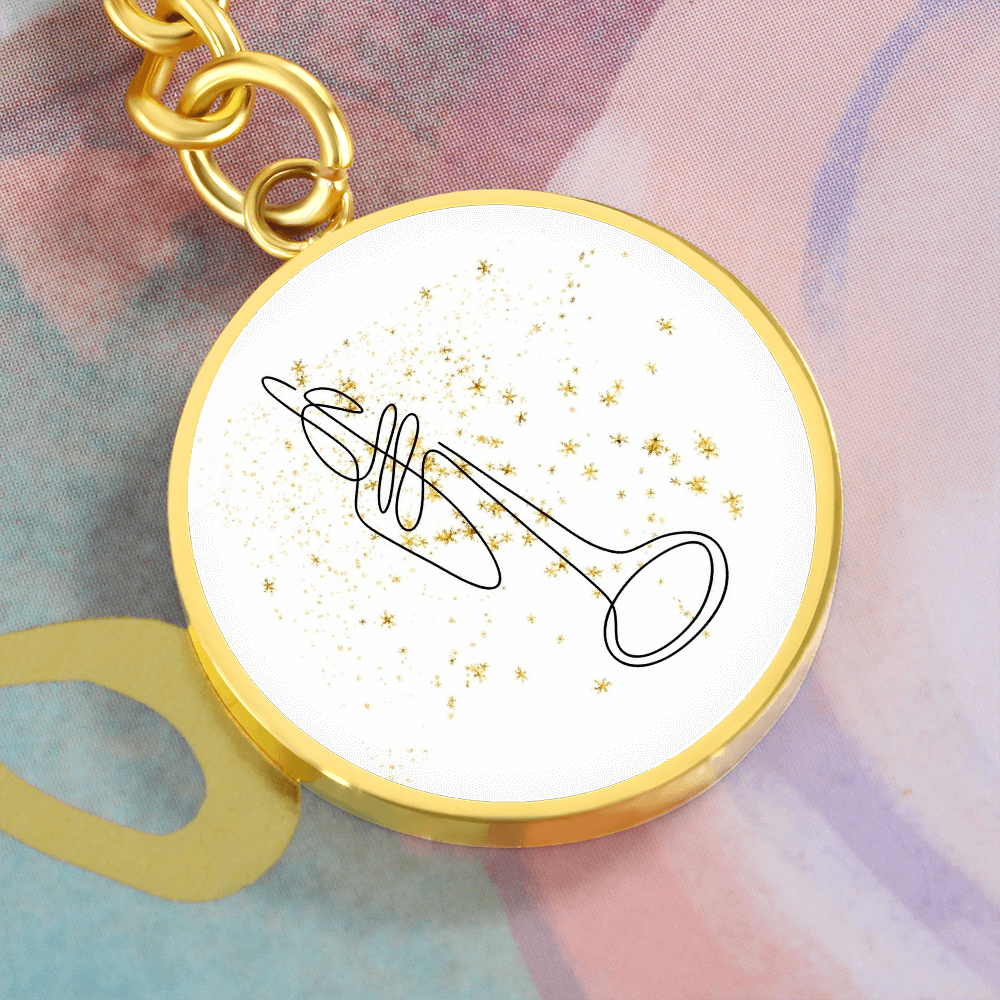Trumpet Gold Stars | Circle Pendant Keychain | Gift for Trumpetist