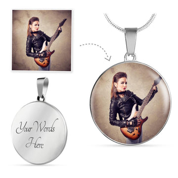 [Upload Your Photo] Female Electric Guitarist Circle Necklace