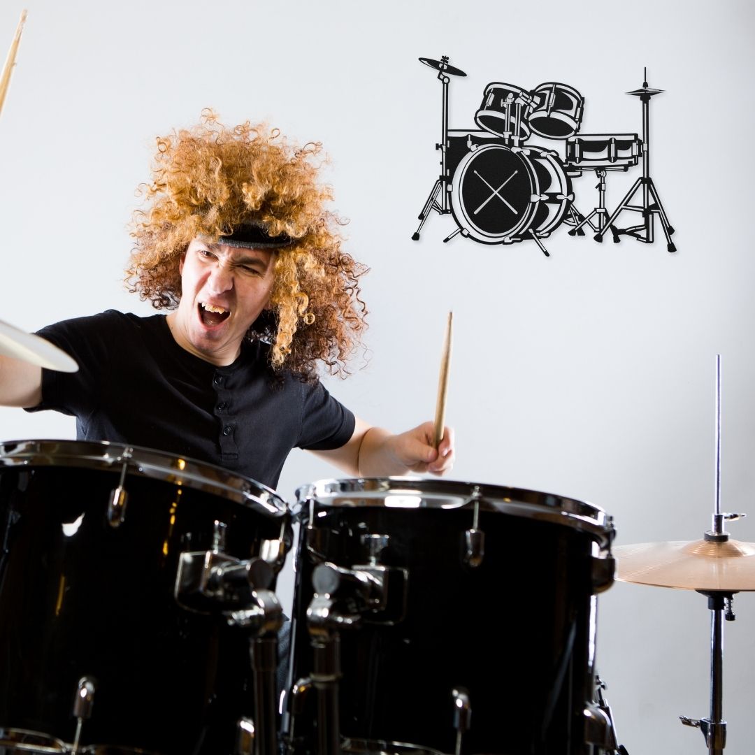 metal wall sign drummer drumkit