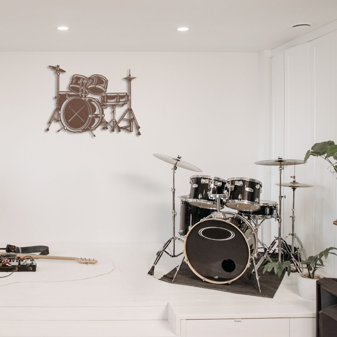 metal wall sign drummer drumkit