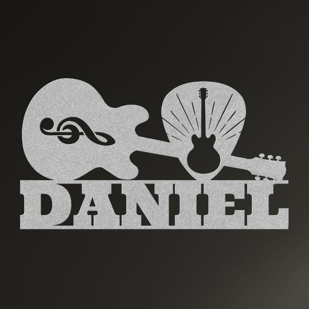 custom guitar sign with guitar pick and name