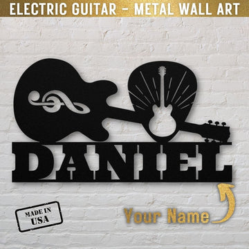 Electric Guitar Wall Sign Custom Name | Custom Metal Wall Art MCS109