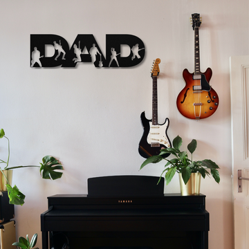 DAD Text Sign with Guitarist Figures | Metal Wall Art