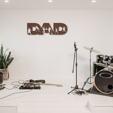 DAD Text Sign with Guitarist Figures | Metal Wall Art