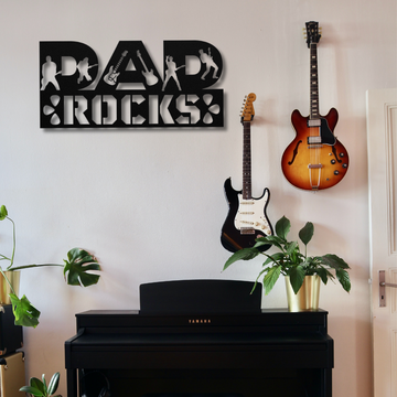 Dad Rocks Sign with Guitarist Figures | Metal Wall Art