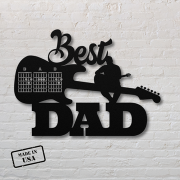 Best Dad Sign with sitting Guitarist | Metal Wall Art
