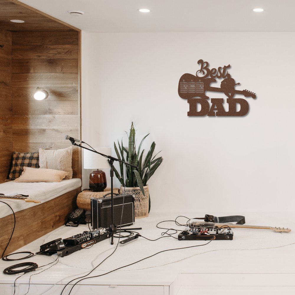 Best Dad Sign with sitting Guitarist | Metal Wall Art