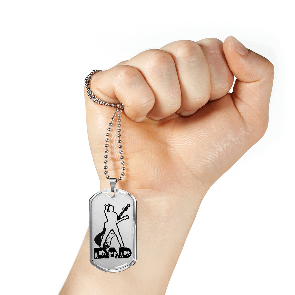 Dad Text with Guitarist Figures, Guitar Dog Tag Necklace for Guitarist | Military Style Necklace SDT-DTD-0110