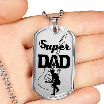 Super Dad Guitarist Guitar Dog Tag Necklace for Guitarist | Military Style Necklace SDT-DTD-0105