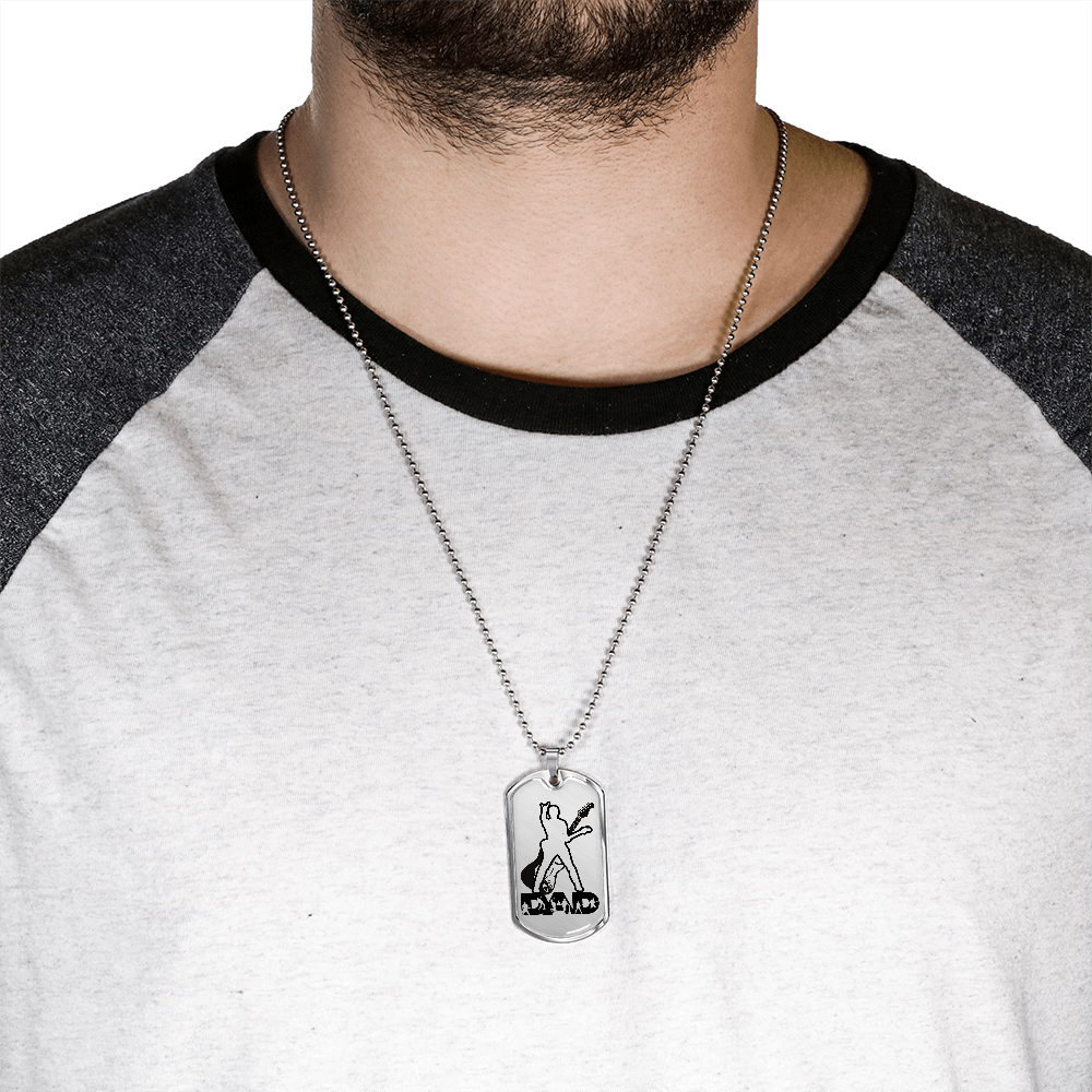 Dad Text with Guitarist Figures, Guitar Dog Tag Necklace for Guitarist | Military Style Necklace SDT-DTD-0110