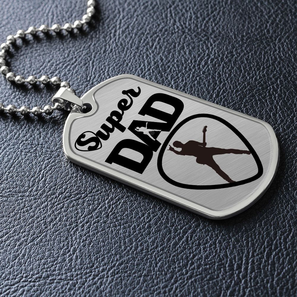 Super Dad Guitarist Guitar Pick Dog Tag Necklace for Guitarist | Military Style Necklace SDT-DTD-0104