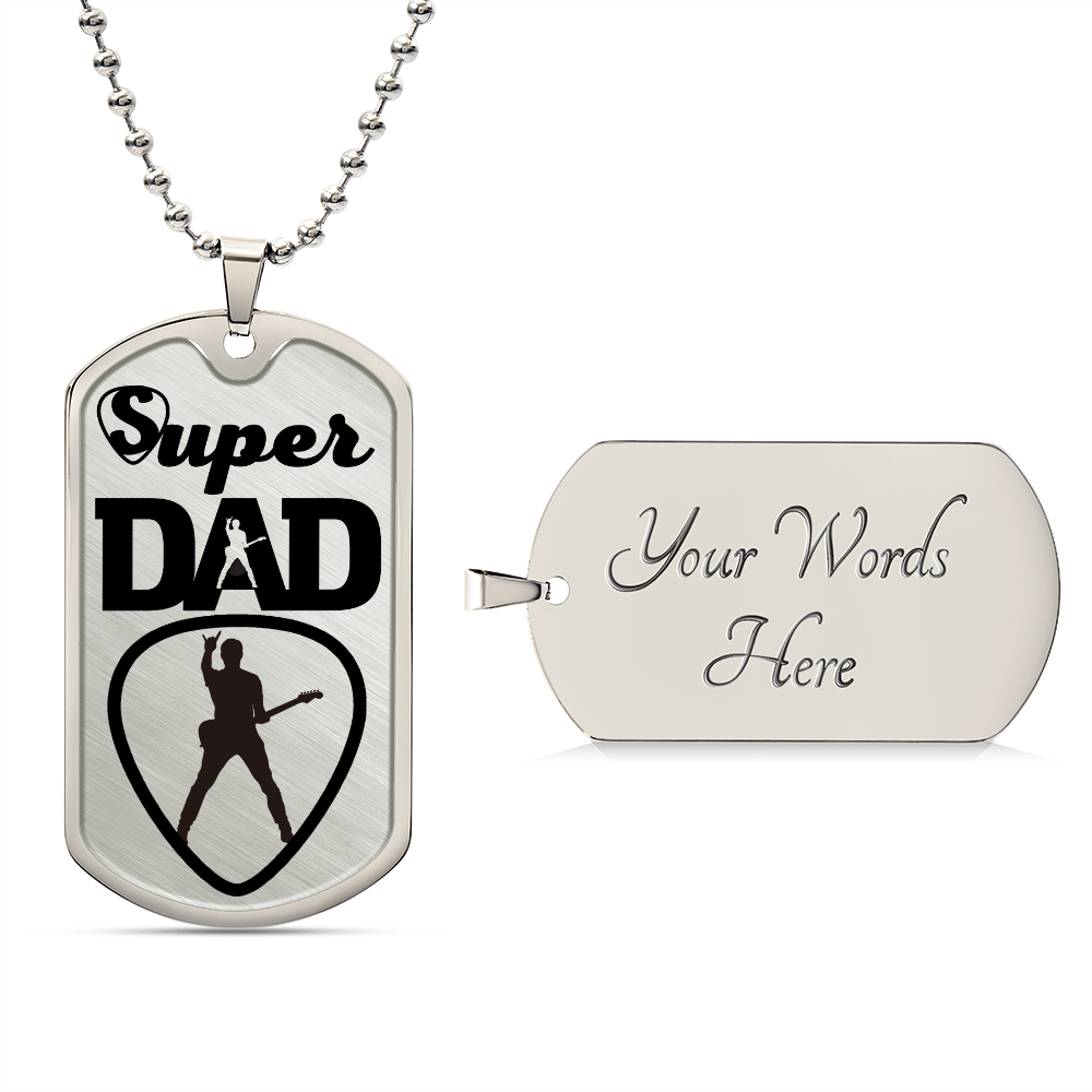 Super Dad Guitarist Guitar Pick Dog Tag Necklace for Guitarist | Military Style Necklace SDT-DTD-0104