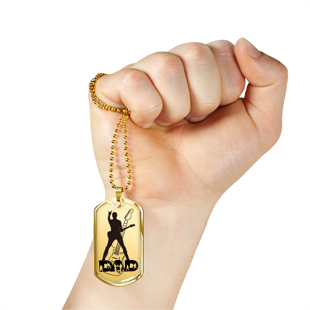 Dad Text with Guitarist Figures, Guitar Dog Tag Necklace for Guitarist | Military Style Necklace SDT-DTD-0112