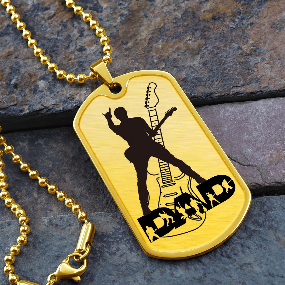 Dad Text with Guitarist Figures, Guitar Dog Tag Necklace for Guitarist | Military Style Necklace SDT-DTD-0112