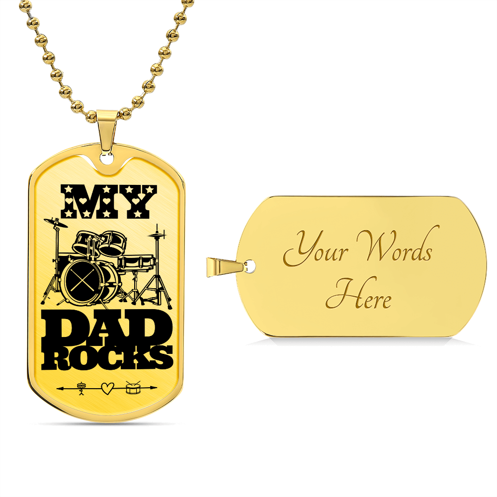 My Dad Rocks Drumkit Dog Tag Necklace for Drummer Dad | Military Style Necklace SDT-DTD-0115