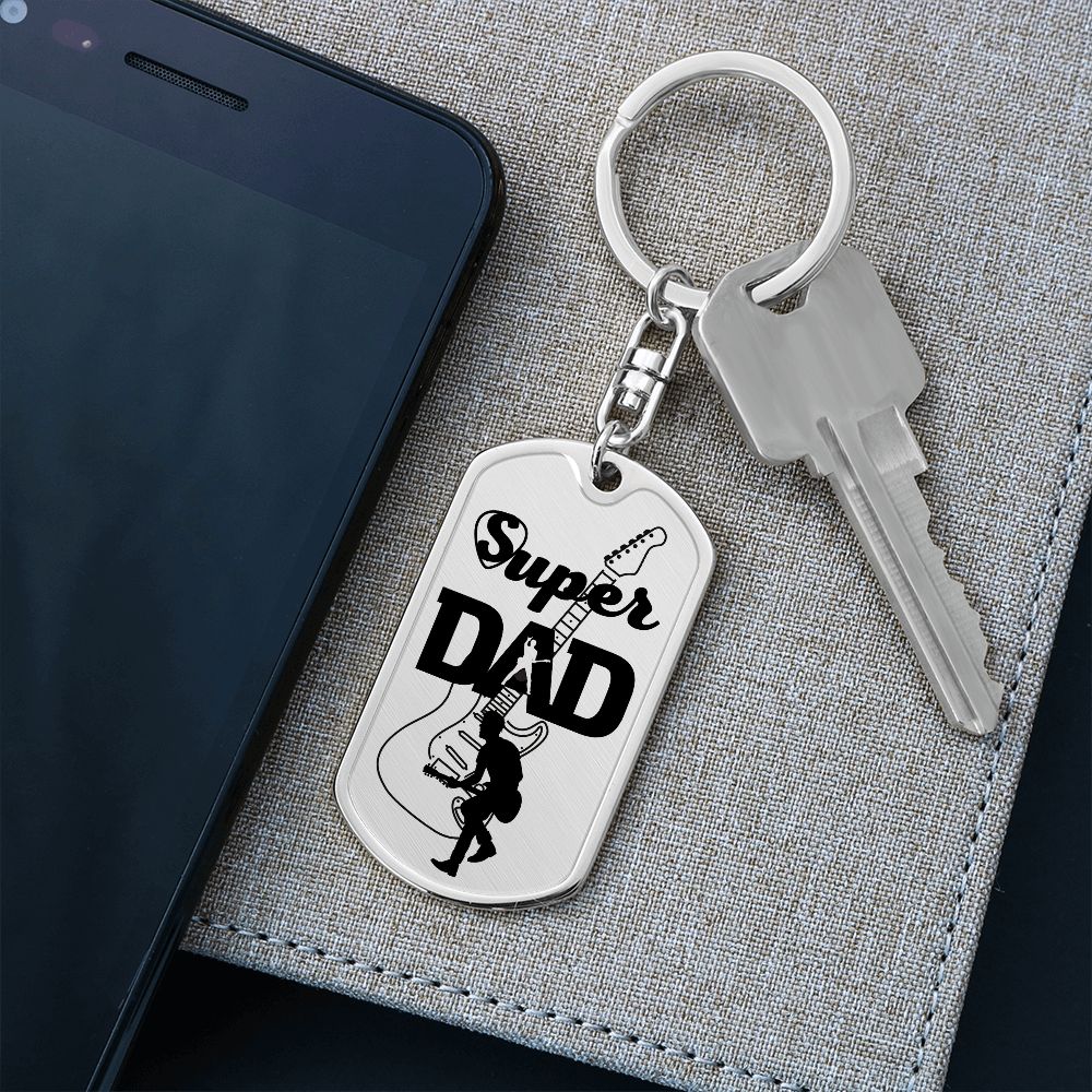Super Dad Guitarist Guitar Dog Tag Keychain for Guitarist | Military Style Keychain SDT-DTK-0105