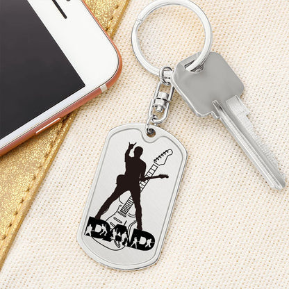 Dad Text with Guitarist Figures, Guitar Dog Tag Keychain for Guitarist | Military Style Keychain SDT-DTK-0112