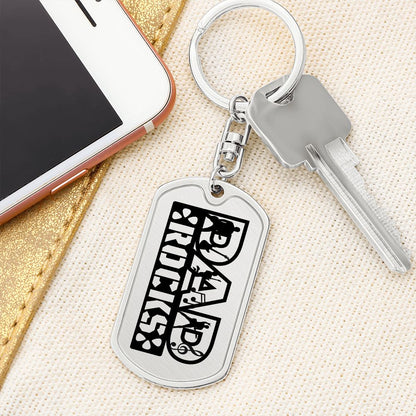 Dad Rocks Text with Guitarist Figures Dog Tag Keychain for Guitarist | Military Style Keychain SDT-DTK-0113