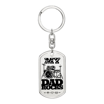 My Dad Rocks Drumkit Dog Tag Keychain for Drummer Dad | Military Style Keychain SDT-DTK-0115