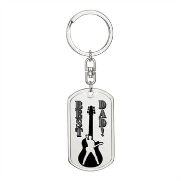 Best Dad Guitarist Silhouette Dog Tag Keychain for Guitarist | Military Style Keychain SDT-DTK-0108