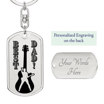 Best Dad Guitarist Silhouette Dog Tag Keychain for Guitarist | Military Style Keychain SDT-DTK-0108