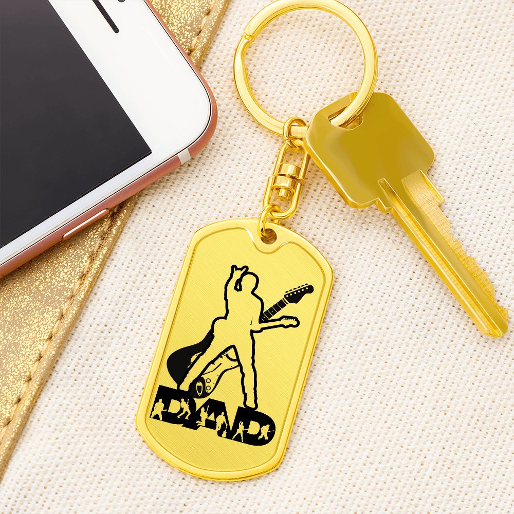 Dad Text with Guitarist Figures, Guitar Dog Tag Keychain for Guitarist | Military Style Keychain SDT-DTK-0110