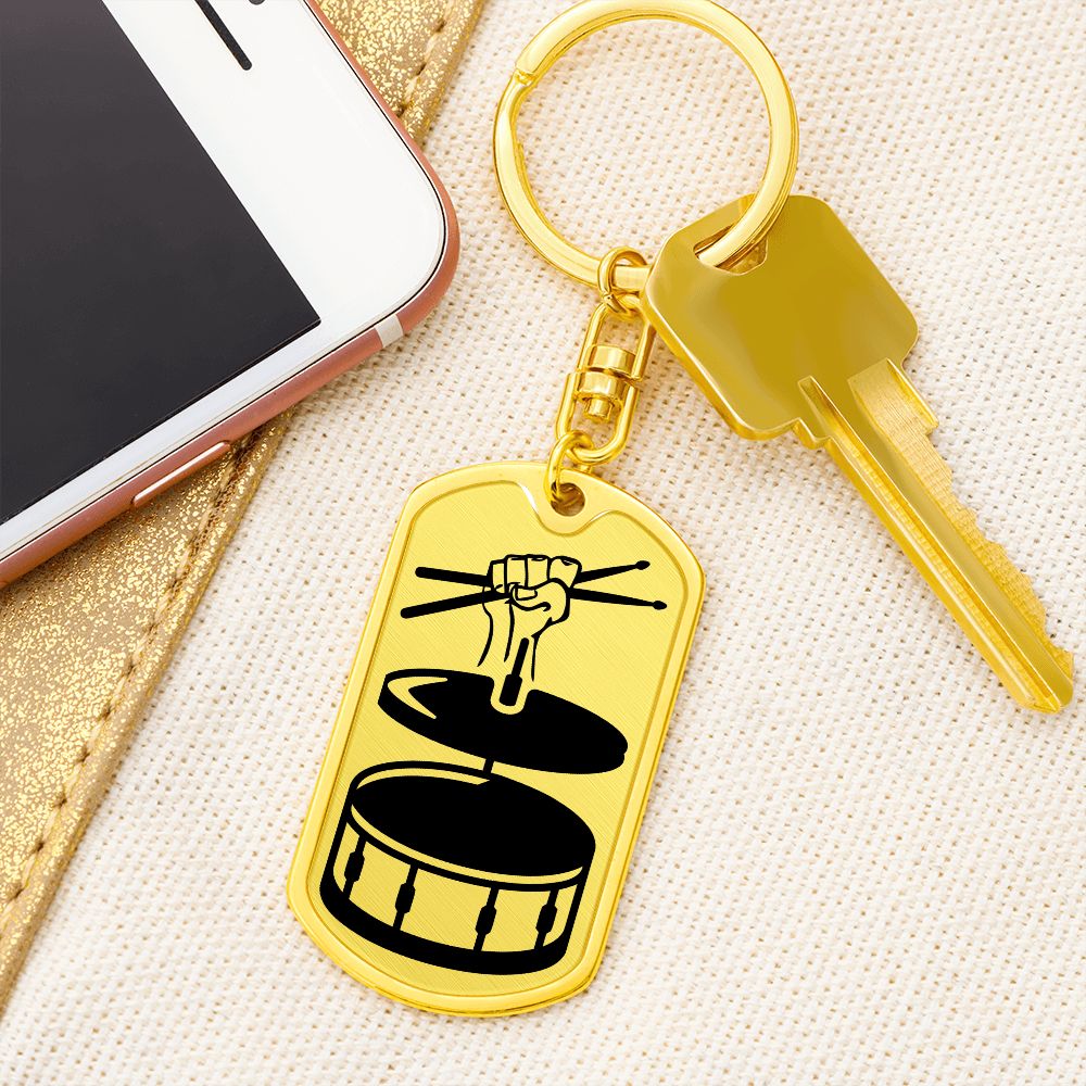 Fist with Drumsticks, Cymbals and Drums Dog Tag Keychain for Drummer Dad | Military Style Keychain SDT-DTK-0116