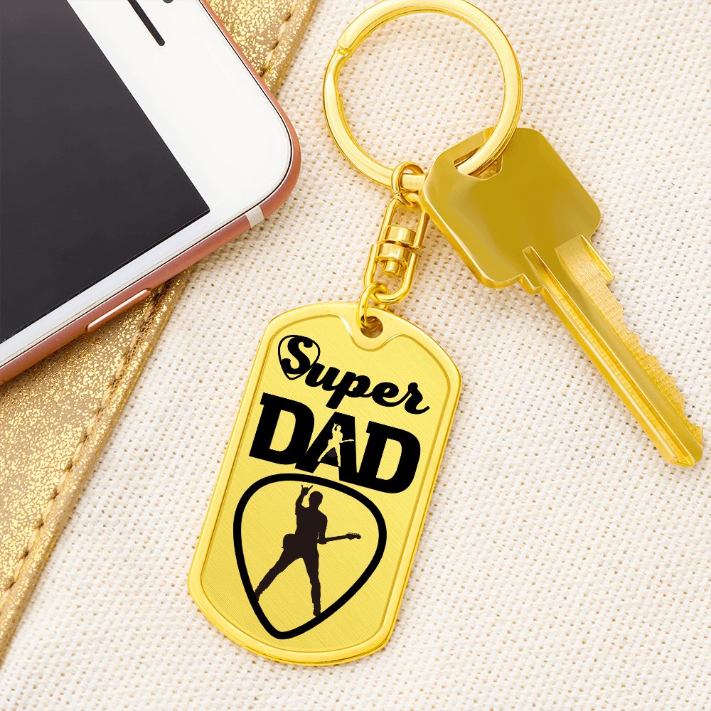 Super Dad Guitarist Guitar Pick Dog Tag Keychain for Guitarist | Military Style Keychain SDT-DTK-0104