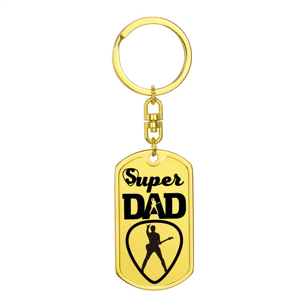 Super Dad Guitarist Guitar Pick Dog Tag Keychain for Guitarist | Military Style Keychain SDT-DTK-0104