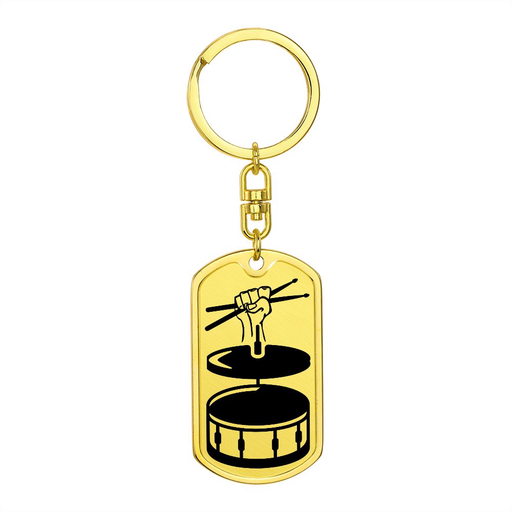 Fist with Drumsticks, Cymbals and Drums Dog Tag Keychain for Drummer Dad | Military Style Keychain SDT-DTK-0116