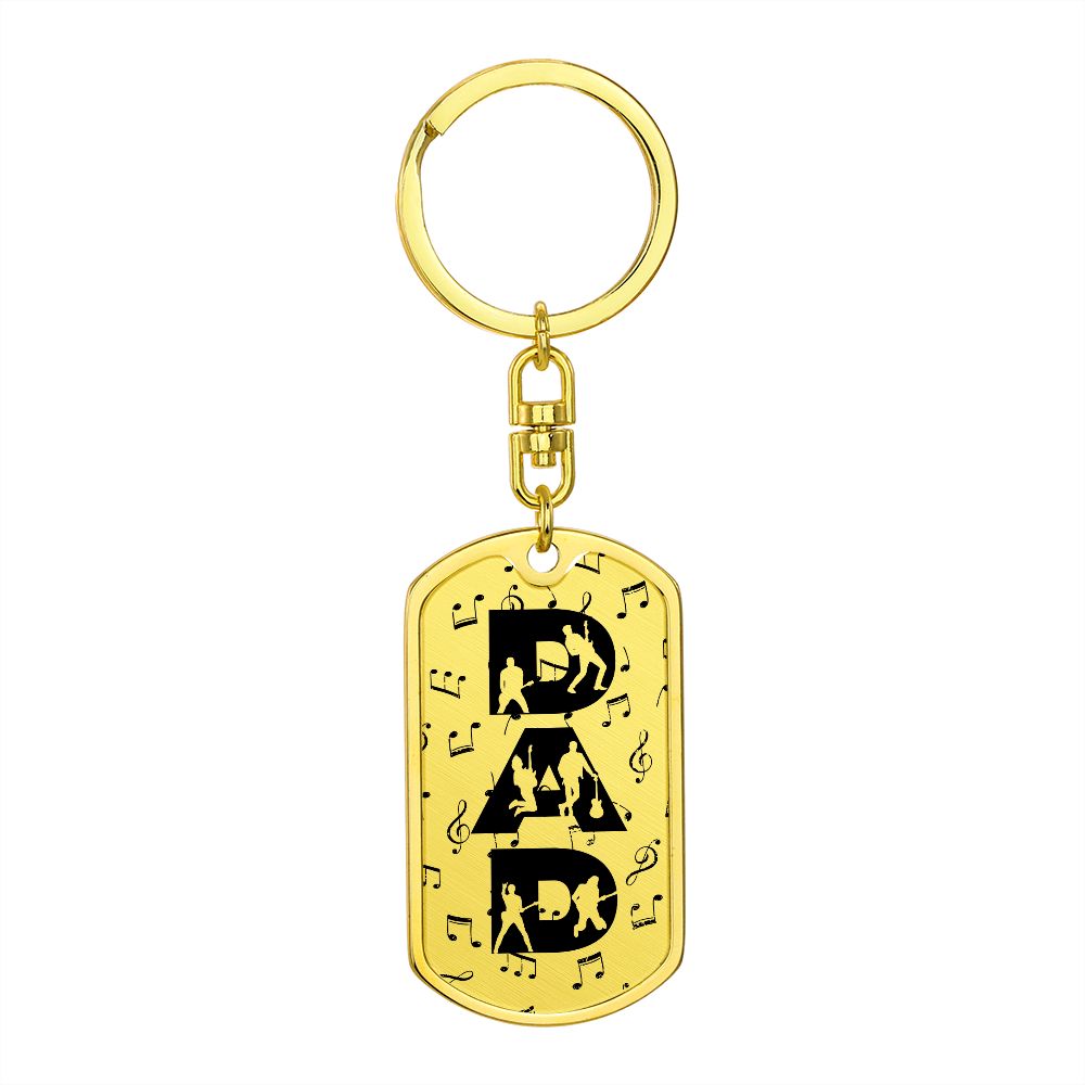 Dad Text with Guitarist Figures and Music Notes Dog Tag Keychain for Guitarist | Military Style Keychain SDT-DTK-0106