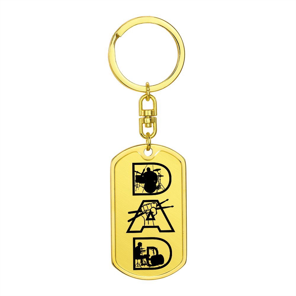 Dad Text with Drummer Figures Dog Tag Keychain for Drummer | Military Style Keychain SDT-DTK-0117