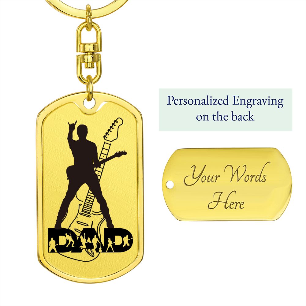 Dad Text with Guitarist Figures, Guitar Dog Tag Keychain for Guitarist | Military Style Keychain SDT-DTK-0112