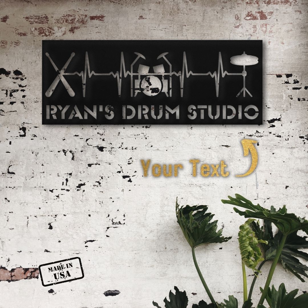 custom metal wall sign drumkit drumsticks with custom name for drummer - personalized drummer sign