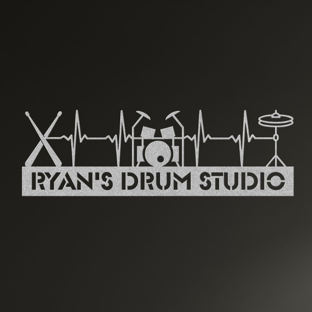 custom metal wall sign drumkit drumsticks with name for drummer - personalized drummer sign