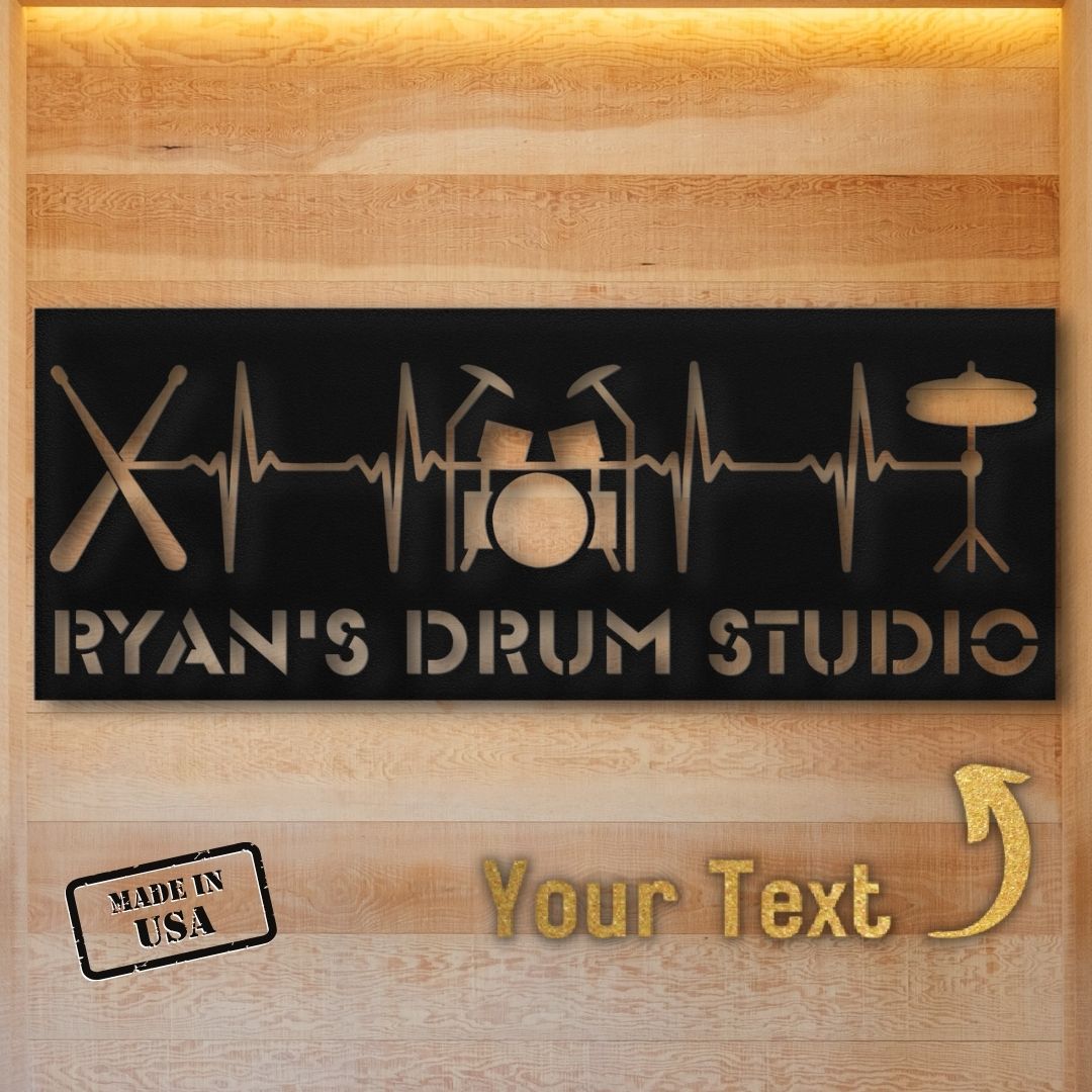 custom metal wall sign drumkit drumsticks with custom name for drummer - personalized drummer sign