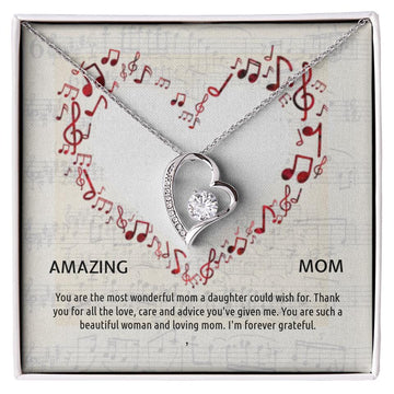 Heart Necklace with Personalized Message Card | Gift for Musician Mom, Daughter, Granddaughter, Sister, (Future) Wife, Girlfriend, or BFF