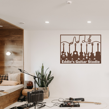 Multiple Guitars Wall Sign with Music Notes and Custom Text | Custom Metal Wall Art