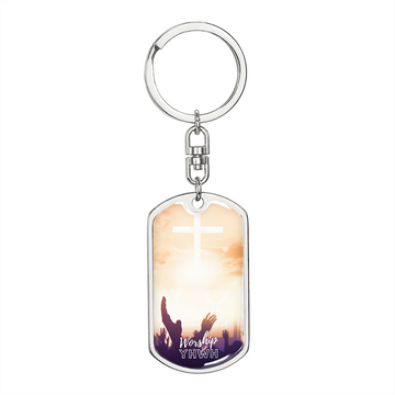 Worship YHWH | Raised Hands | Dog Tag Keychain