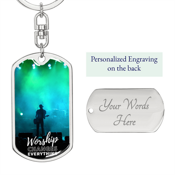 Worship Changes Everything | Electric Guitarist | Dog Tag Keychain