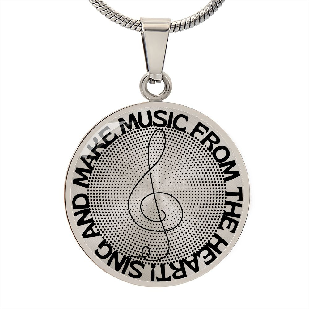 Sing & Make Music From The Heart | Music Clef | Dots | Necklace Circle Pendant