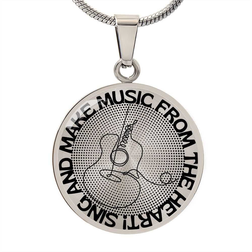 Sing & Make Music From The Heart | Guitar | Dots | Necklace Circle Pendant