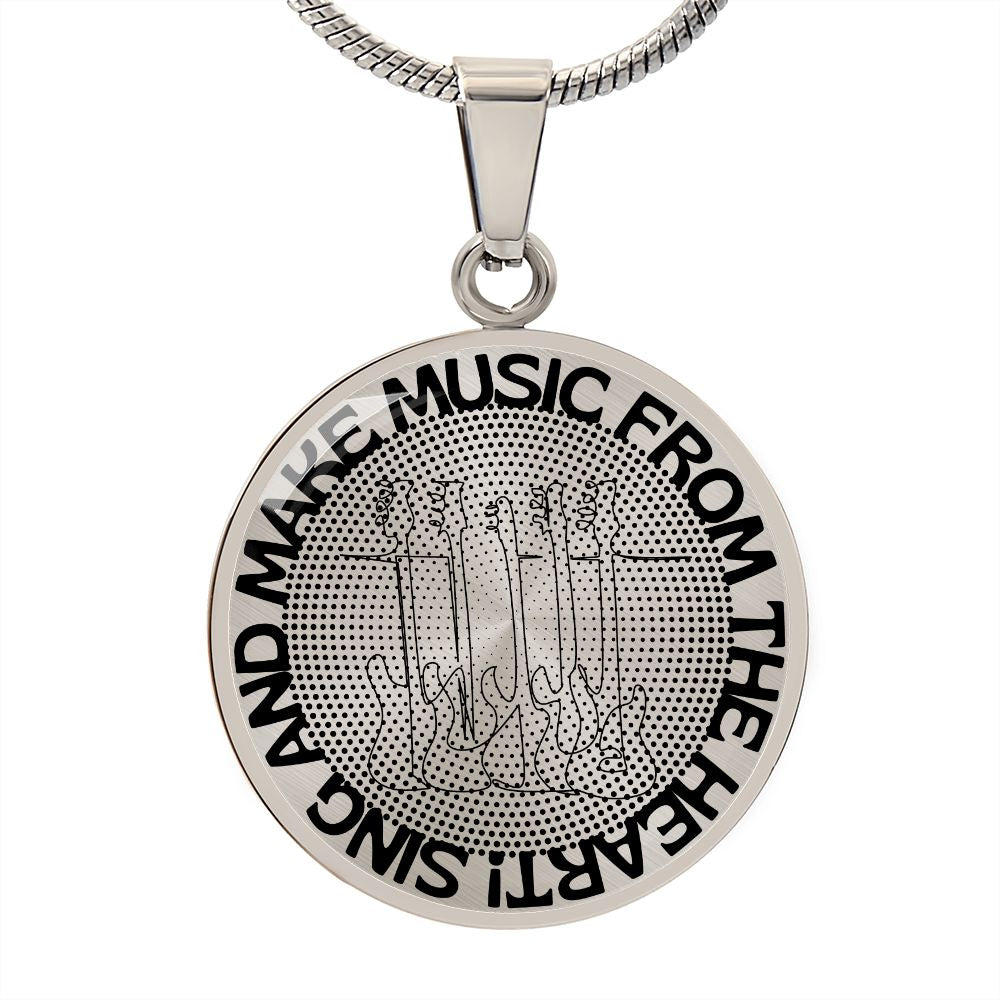 Sing & Make Music From The Heart | Guitars | Dots | Necklace Circle Pendant