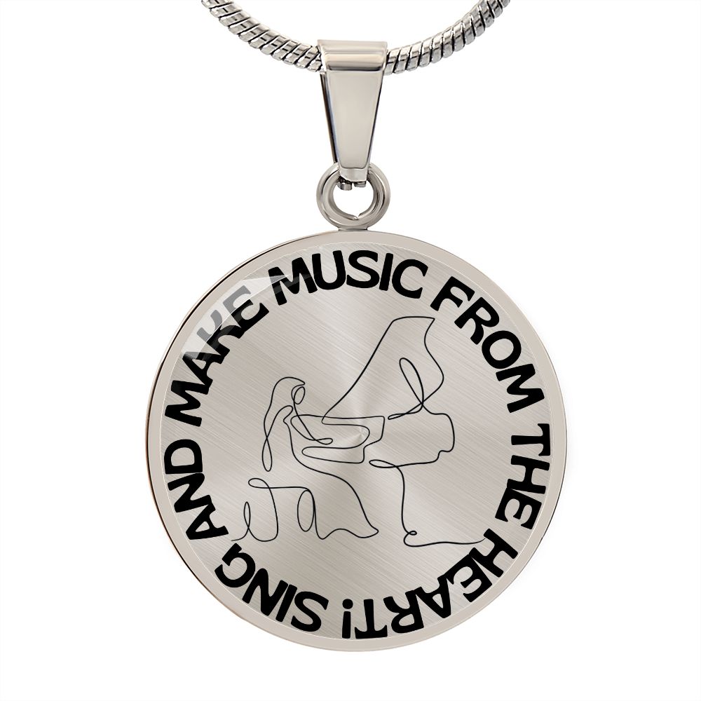 Sing & Make Music From The Heart | Grand Piano | Necklace Circle Pendant