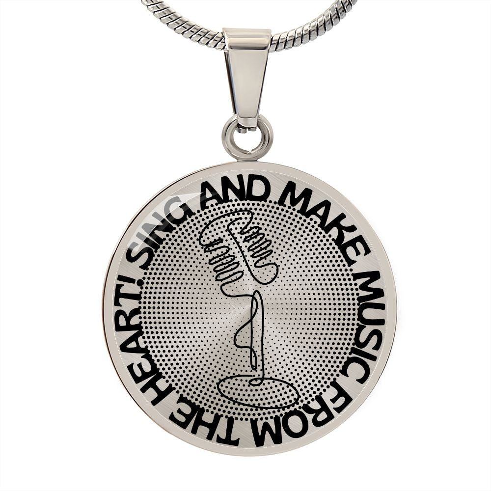 Sing & Make Music From The Heart | Vintage Mic | Dots | Necklace Circle Pendant
