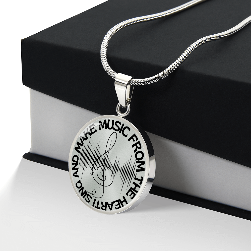 Sing & Make Music From The Heart | Music Clef | Sound Wave | Necklace Circle Pendant