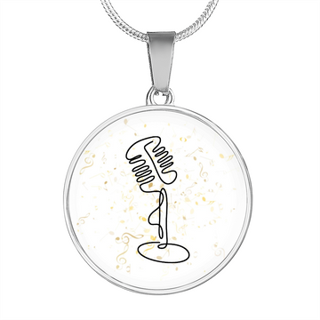 Vintage Microphone Music Notes | Circle Pendant Necklace | Gift for Singer