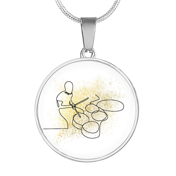 Drummer Gold Splatter | Circle Pendant Necklace | Gift for Drummer