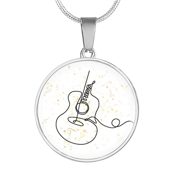 Acoustic Guitar Music Notes | Circle Pendant Necklace | Gift for Guitarist
