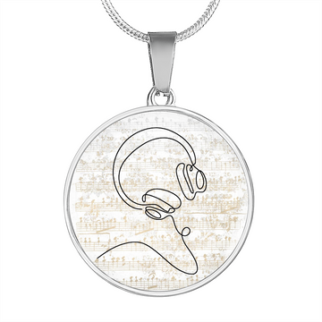 Head Phones Sheet Music | Circle Pendant Necklace | Gift for Music Lover